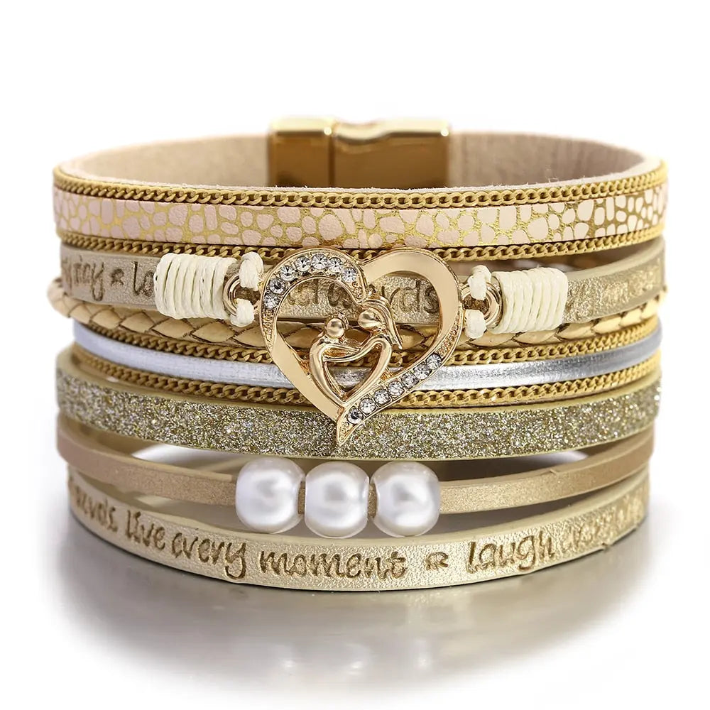 Multilayer Pearl Leather Bracelet Coco & Dee