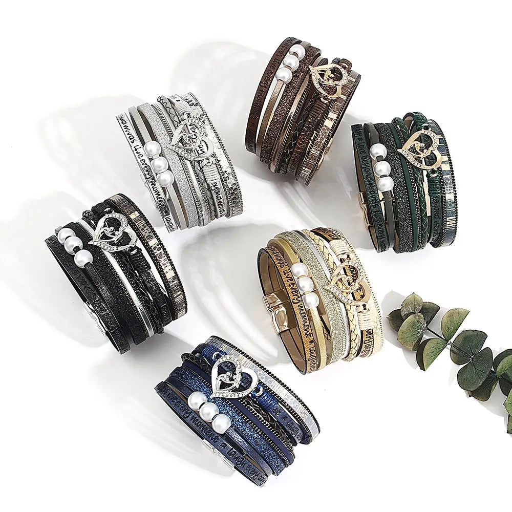 Multilayer Pearl Leather Bracelet Coco & Dee