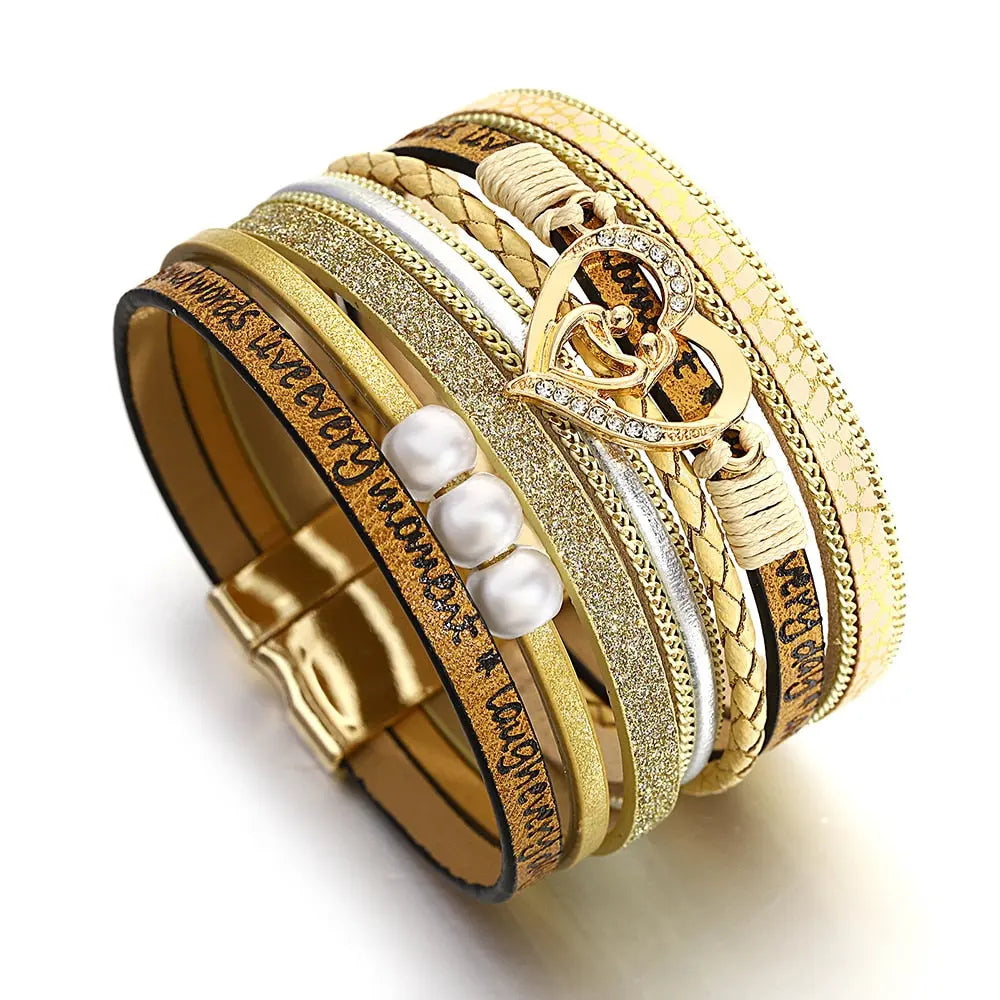 Multilayer Pearl Leather Bracelet Coco & Dee