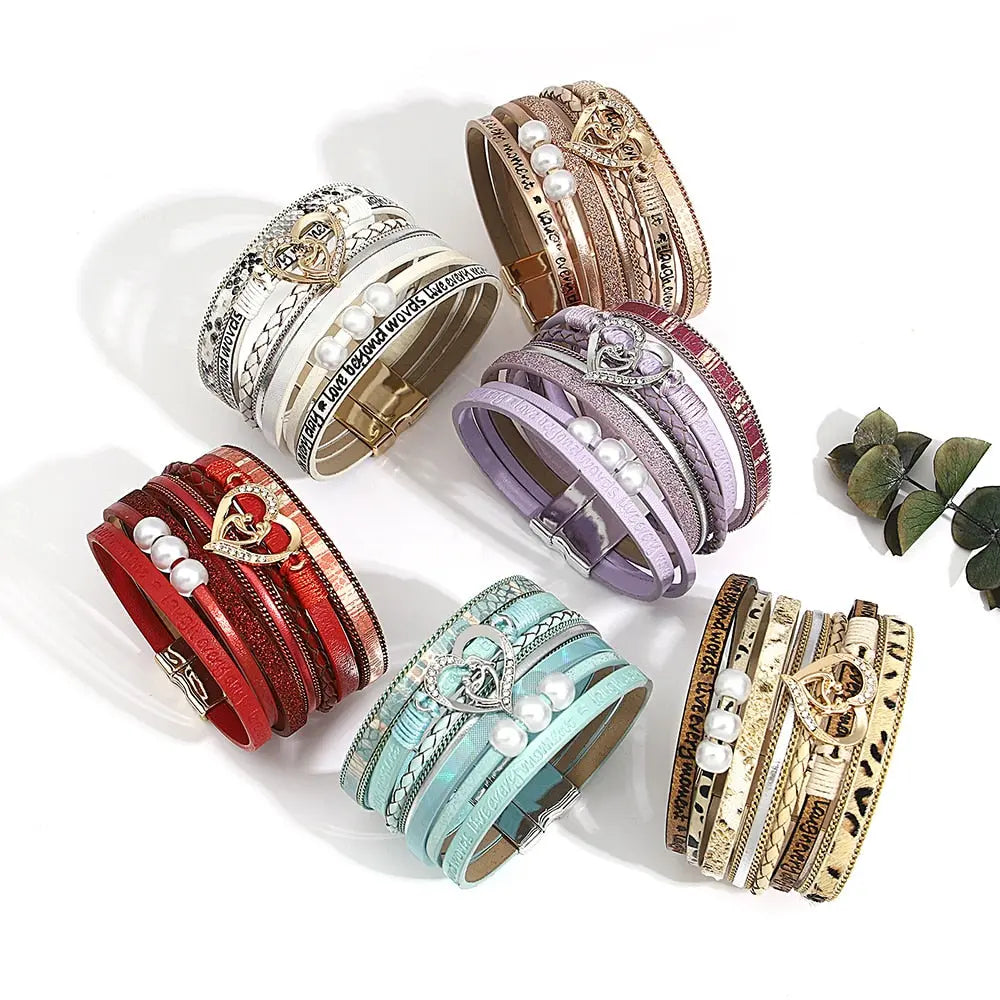 Multilayer Pearl Leather Bracelet Coco & Dee