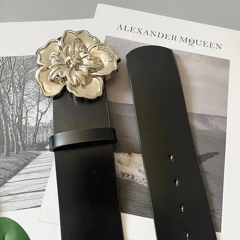Flower Buckle Leather Belt Coco & Dee