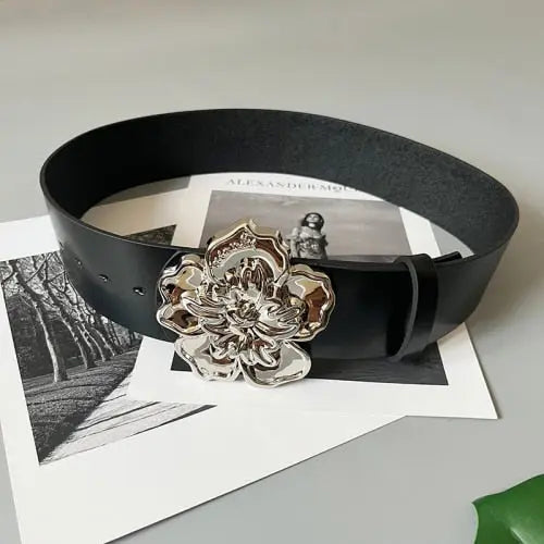 Flower Buckle Leather Belt Coco & Dee