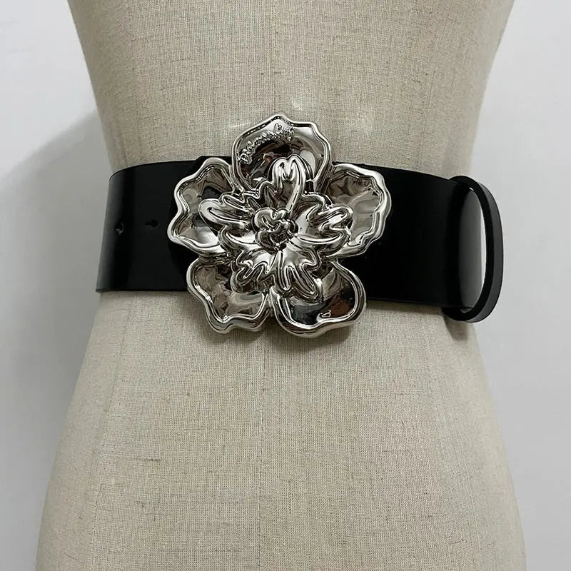 Flower Buckle Leather Belt Coco & Dee