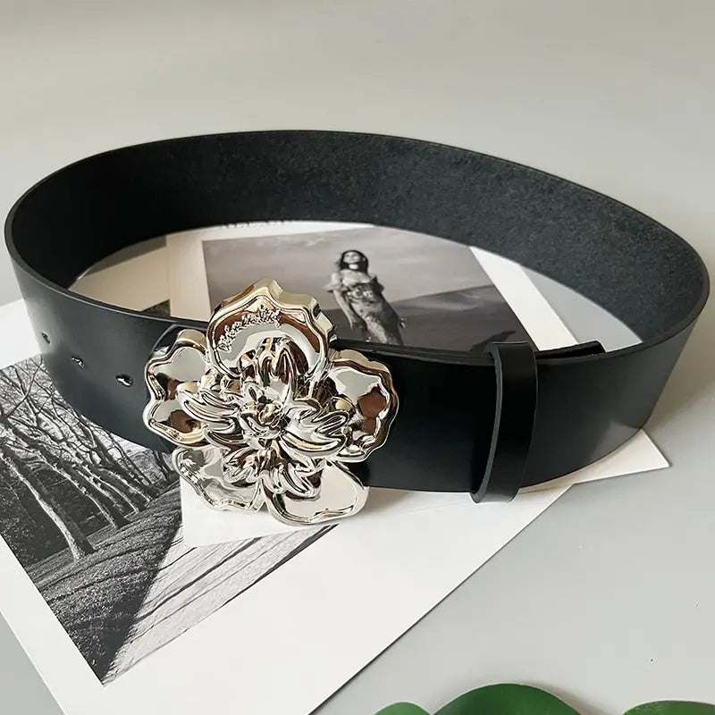 Flower Buckle Leather Belt Coco & Dee