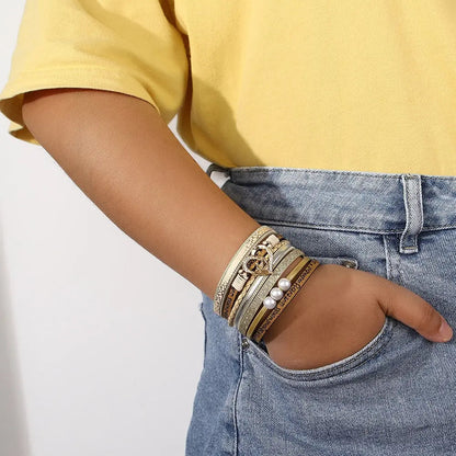 Multilayer Pearl Leather Bracelet Coco & Dee